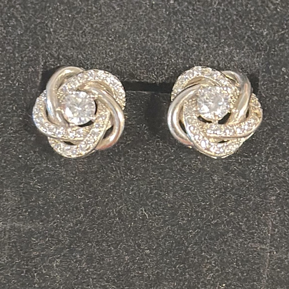 Silver rose stud earrings